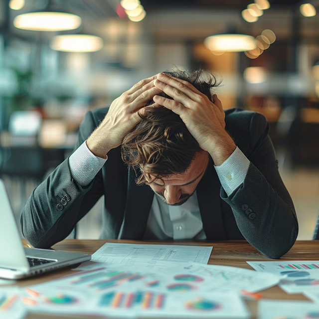 Frustrated business person dealing with spreadsheet overload